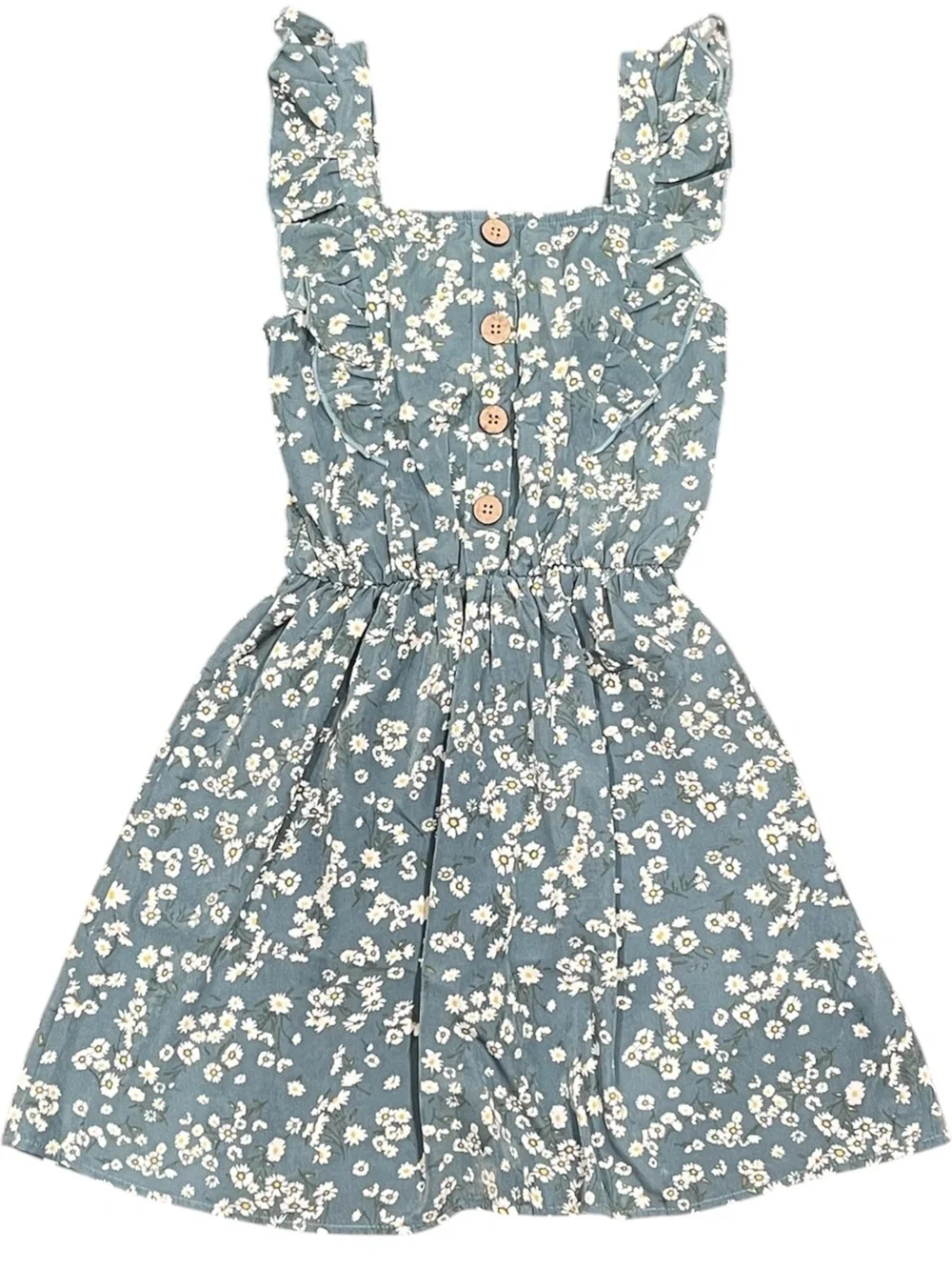Jenna & Jessie Girls Dusty Blue Floral Ruffle Button Front Dress Size 8 Cottage